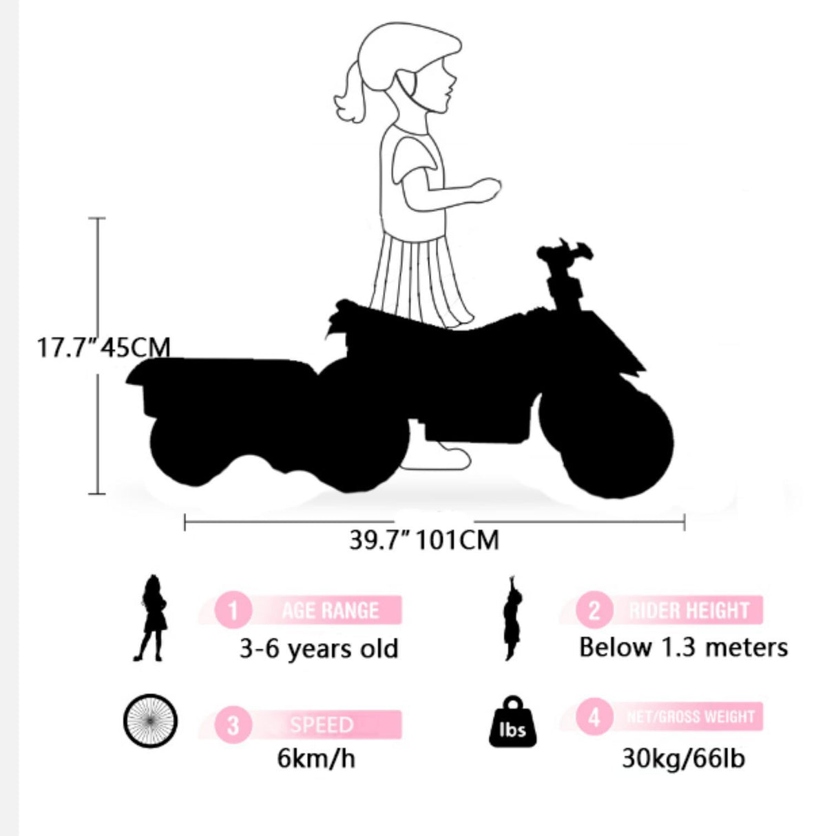 6V Kids Electric ATV With Headlights, Mp3, USB & Volume Control, 4 Wheel Ride-On Vehicle - Red