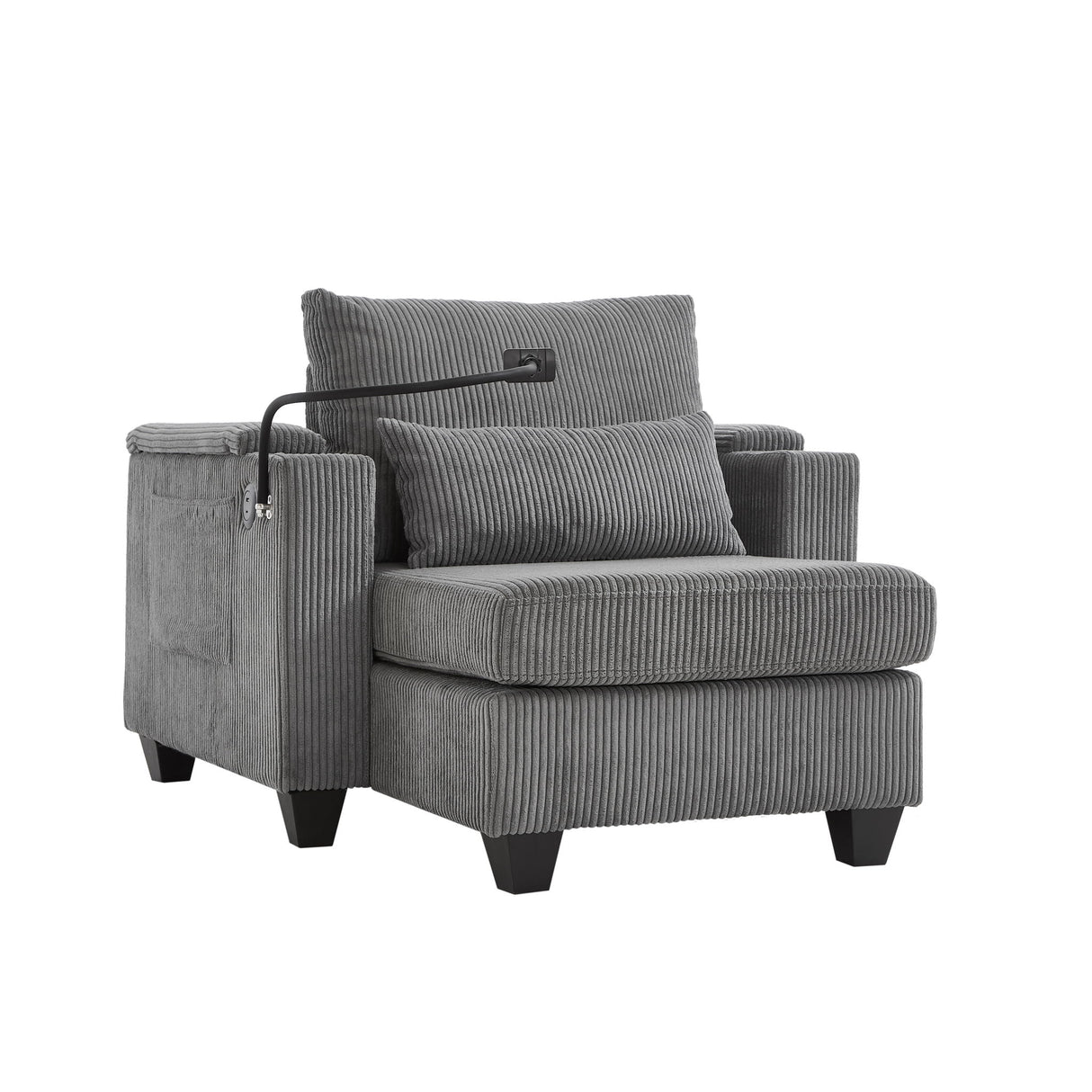 Convertible Chaise Lounge Sofa Chair With USB Ports, Cup Holders, Phone Holder And Storage