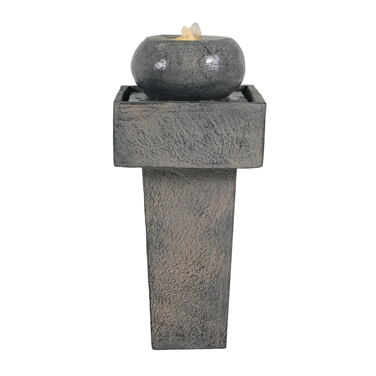 Minimalist Column Fountain With LED Lighting, Outdoor Decor For Patio, Porch And Garden - Gray