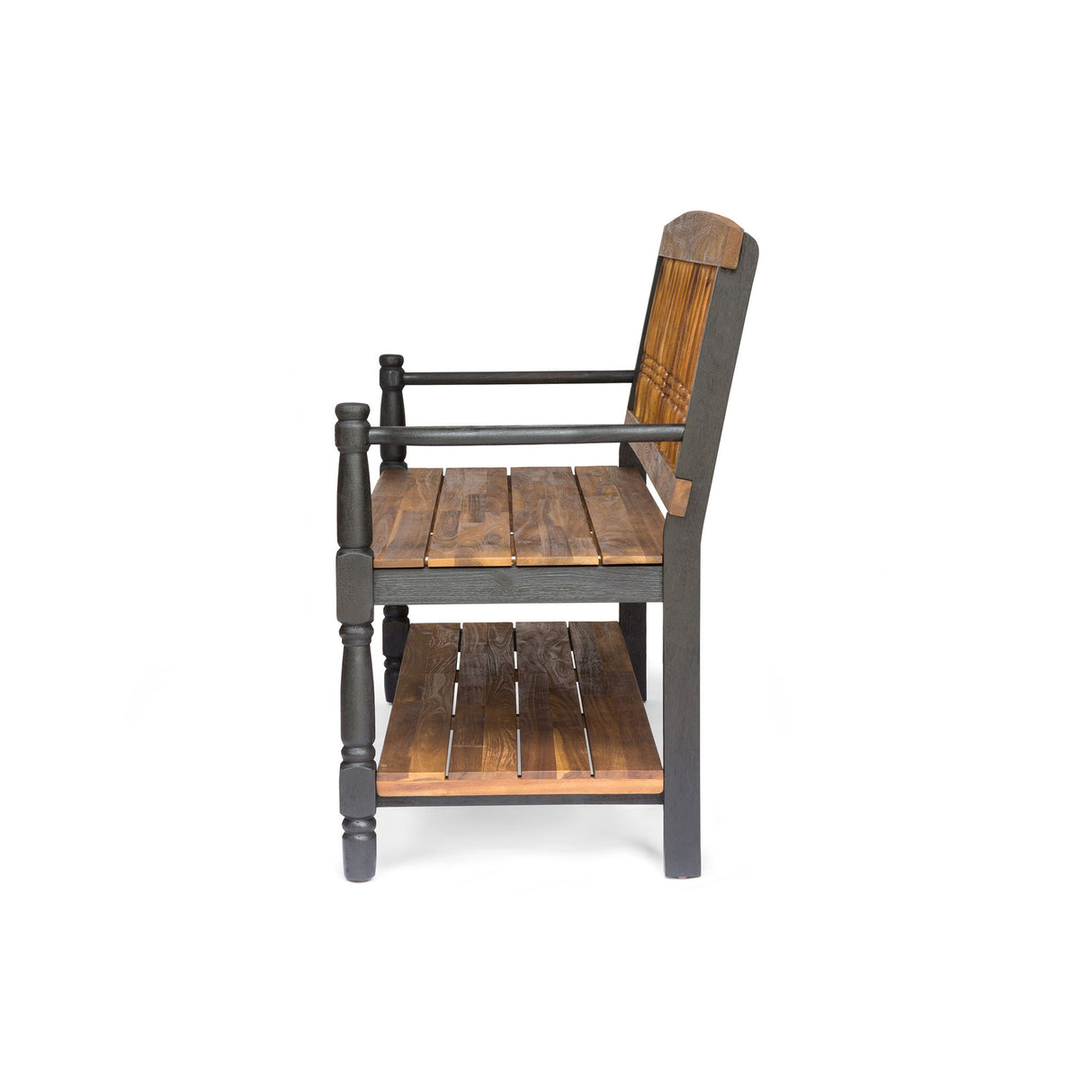 Slatted Bench With Built In Shelf