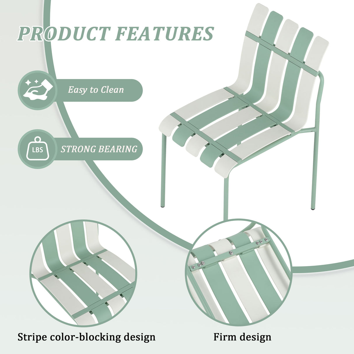 Single Chairs With Color Blocking Design (Set of 4) - Haze Green / White