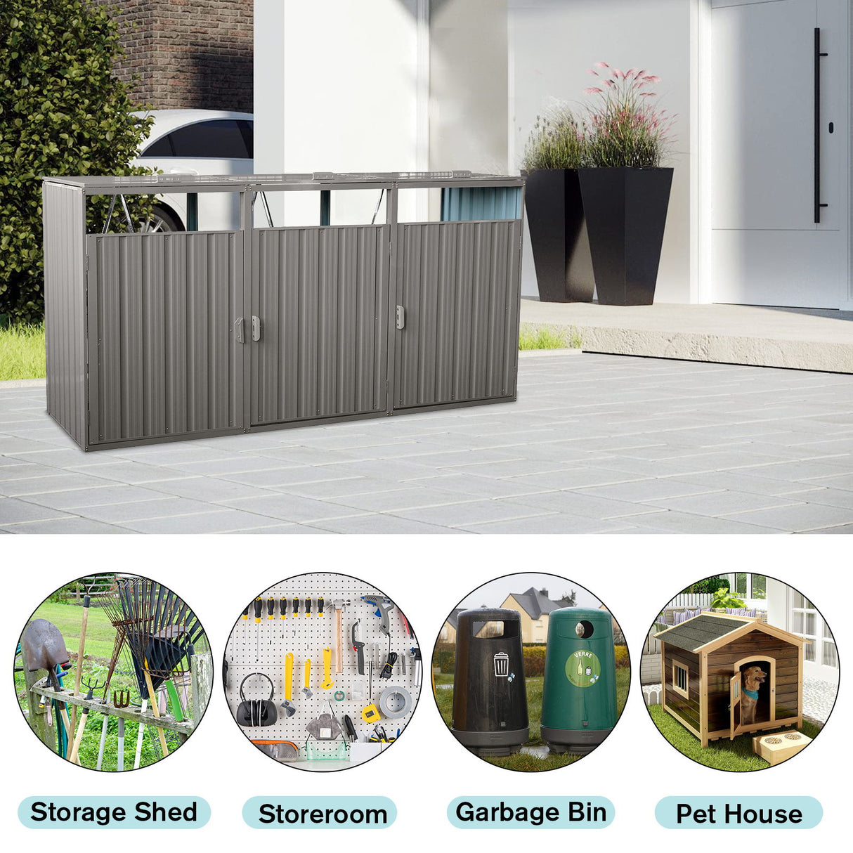 Garbage Bin Shed Outdoor Storage Building Weatherproof Galvanized Steel Housing