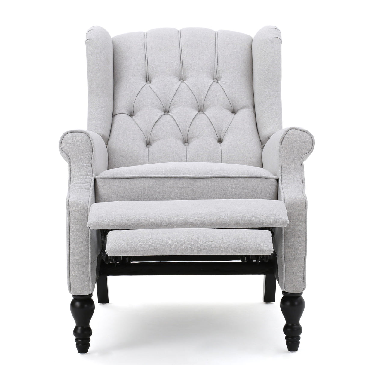 Tufted Arm Chair Recliner With Wingback Style, Pushback Mechanism - Light Gray