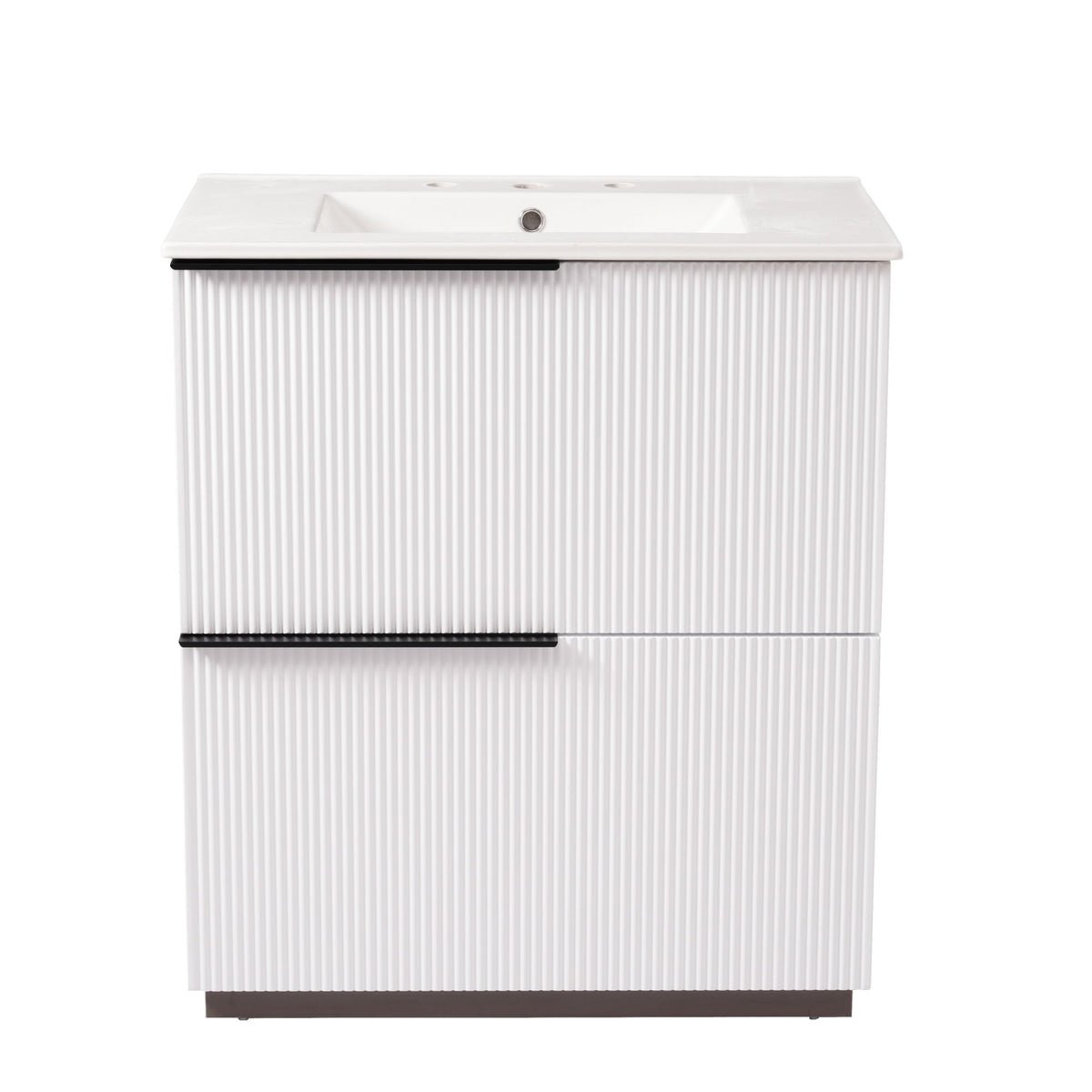Fluted Bathroom Vanity With Ceramic Sink, Soft Close Slides
