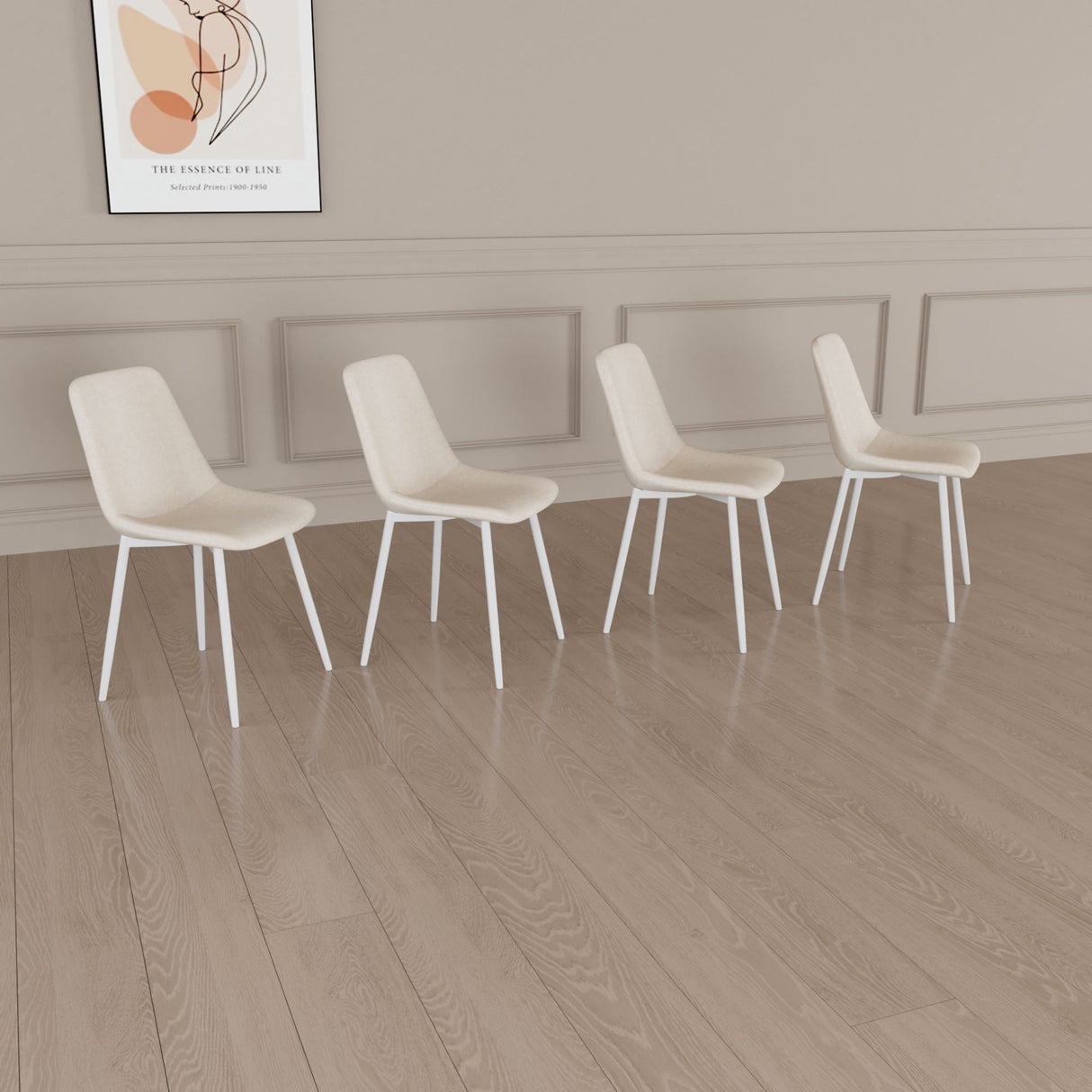 Modern Kitchen Dining Chairs (Set of 4) With Linen Padding And Sturdy Metal Legs - Beige