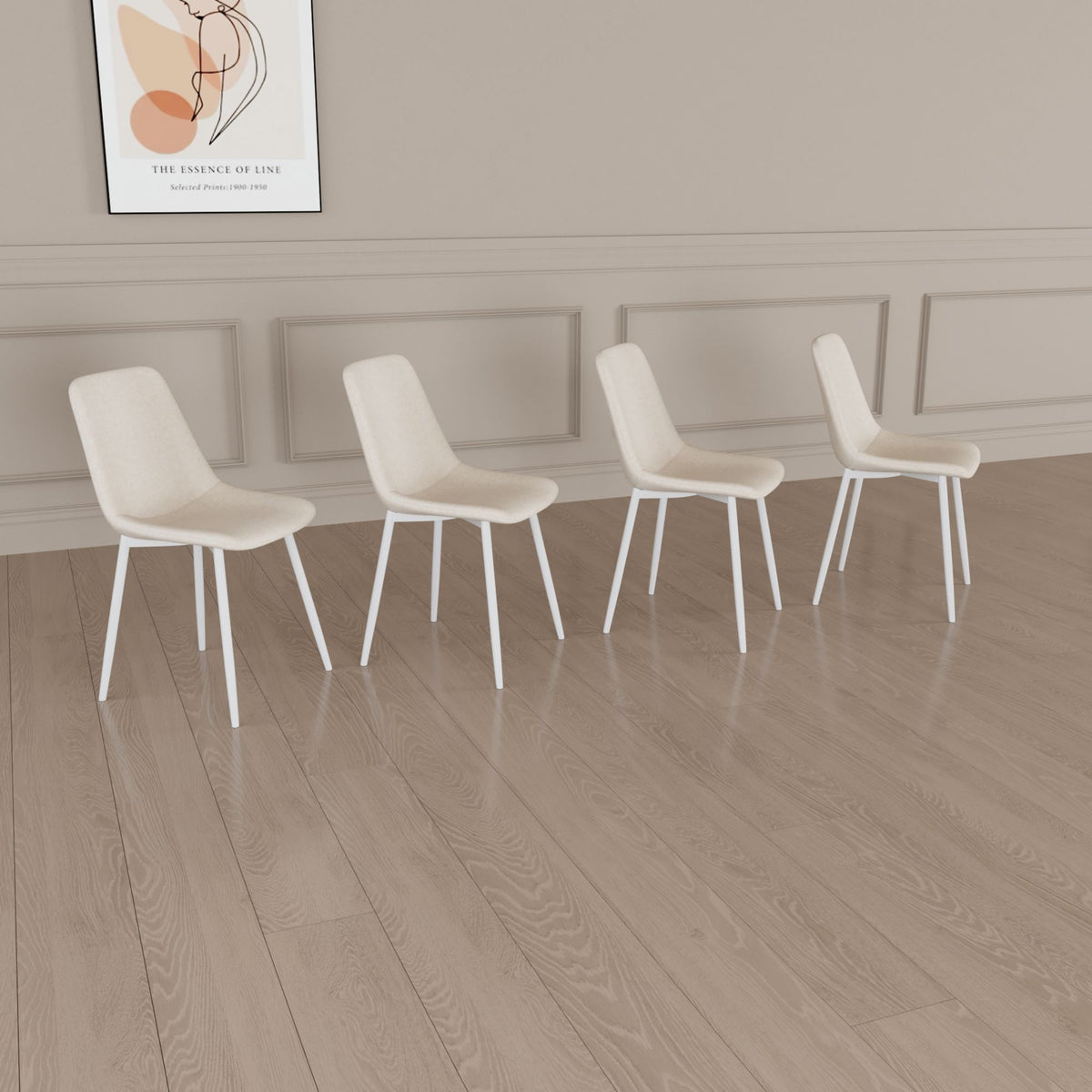 Modern Kitchen Dining Chairs (Set of 4) With Linen Padding And Sturdy Metal Legs - Beige