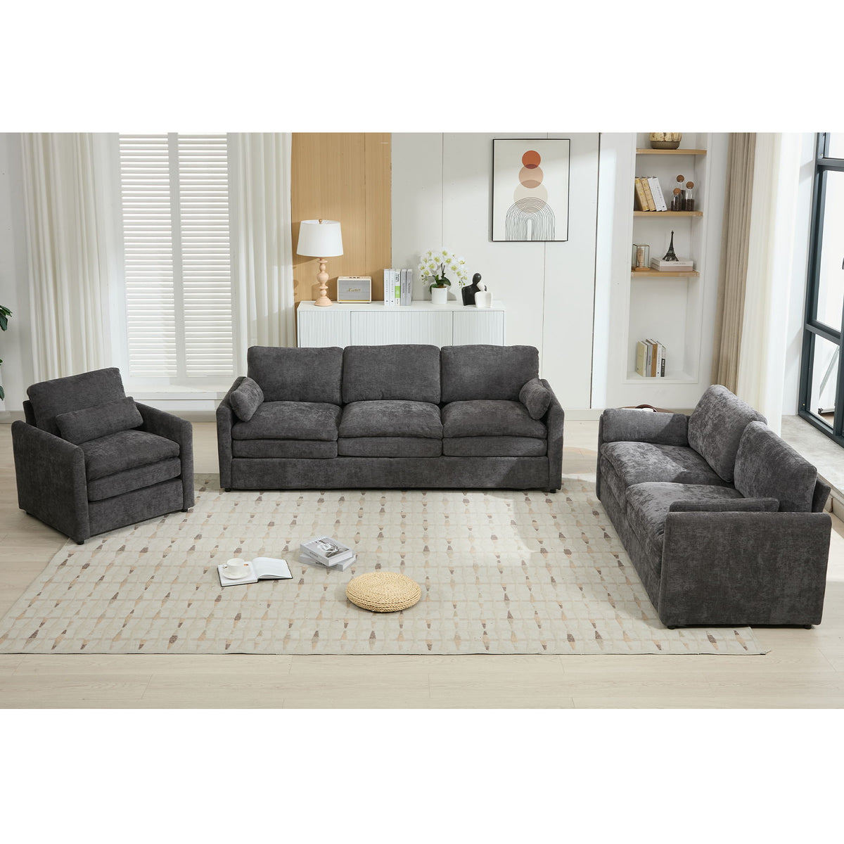 Cozy Upholstered Sofa Set For Living Room