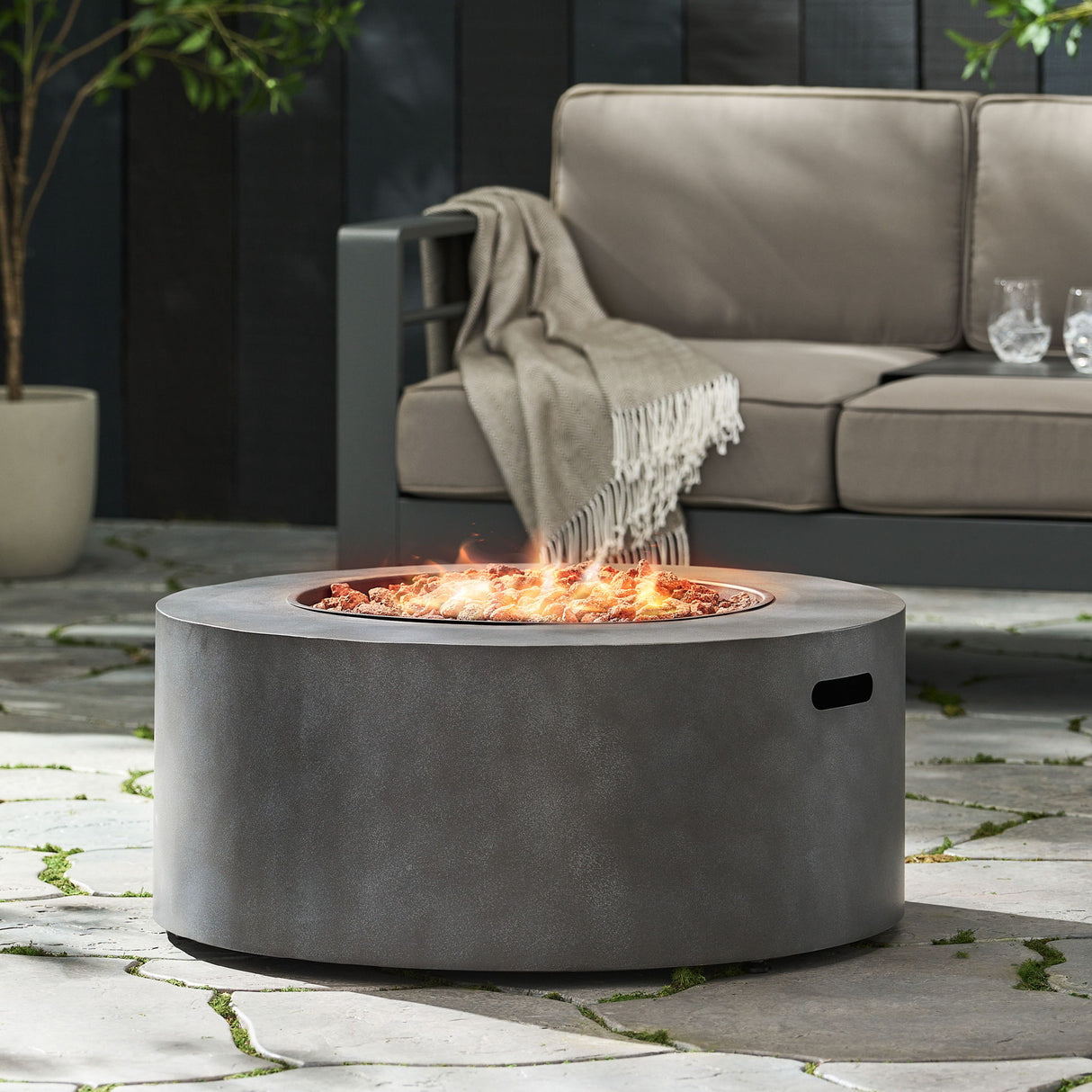 Round Propane Fire Pit Table Modern Outdoor Patio Heater 40000 BTU