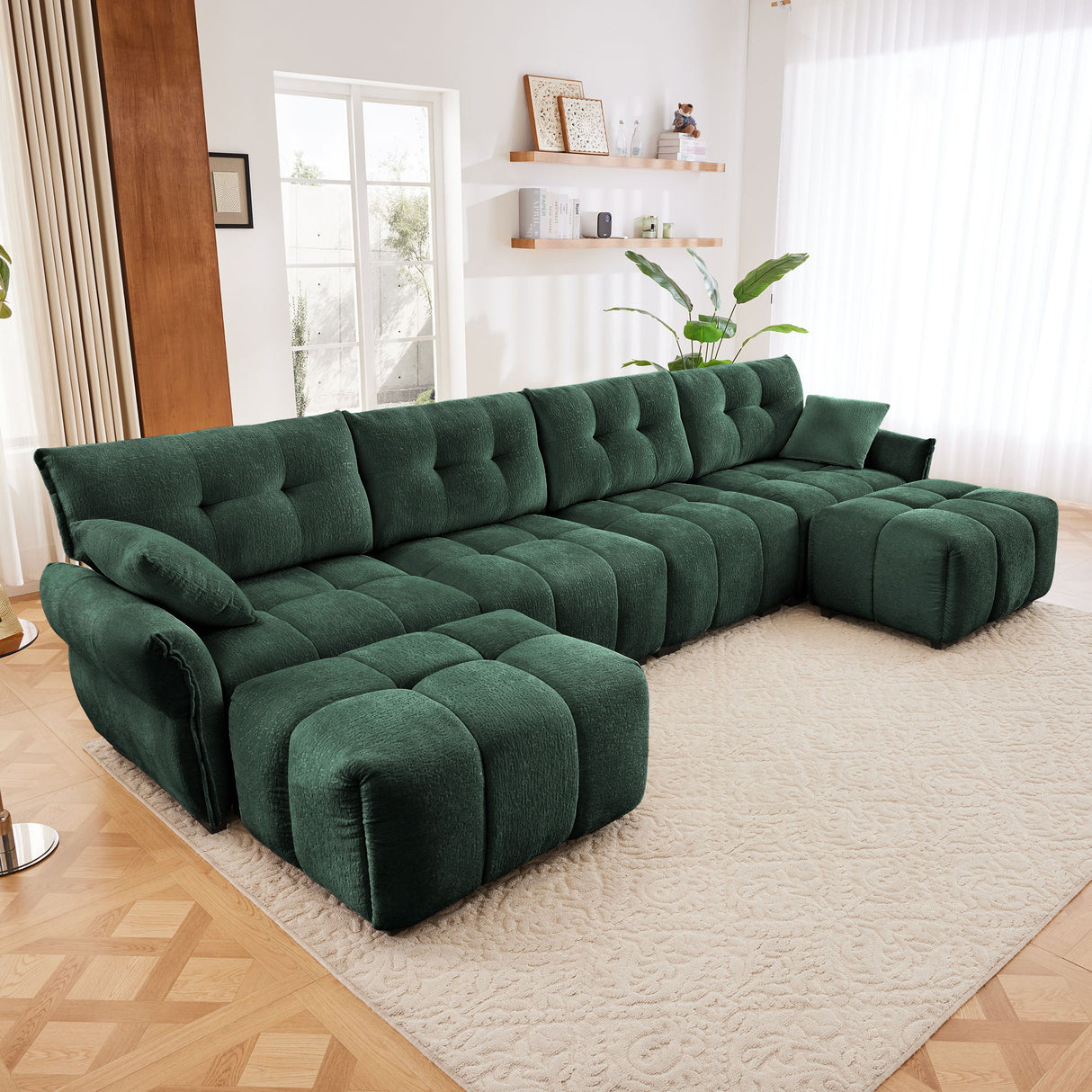 Sofa Set With Ottoman And Pillows, Textured, High Resilience Cushions