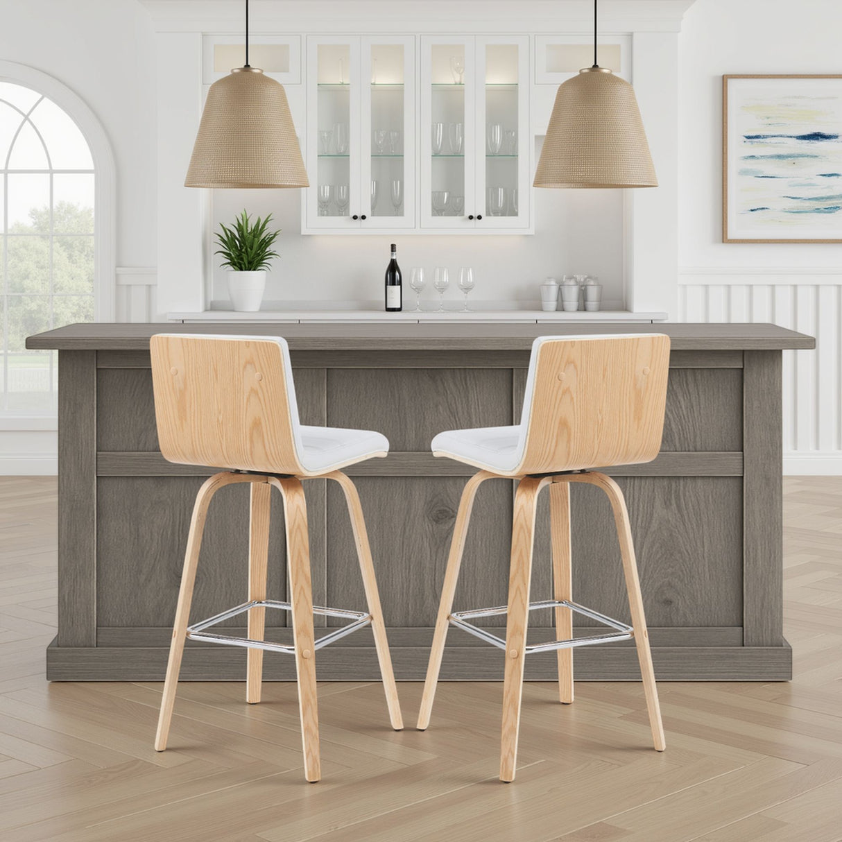 Vienna - Modern Swivel Bar Height Stool - Patterned Oak Wood Frame