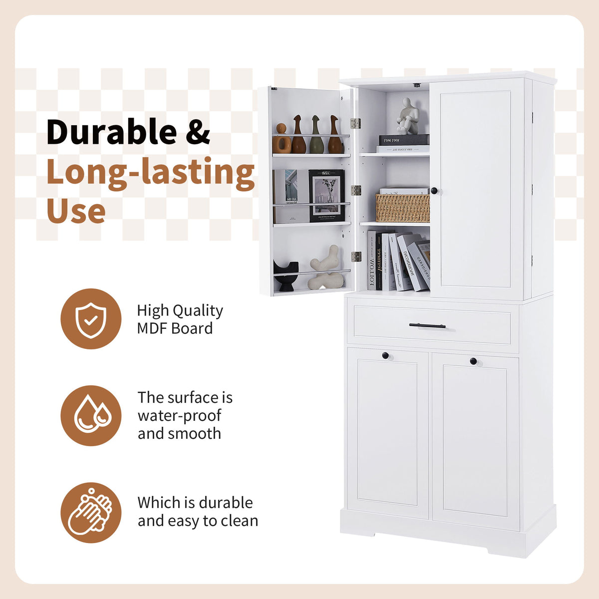 Freestanding Bathroom Storage Cabinet With Doors, Drawers, And Tilt Out Laundry Hamper - White
