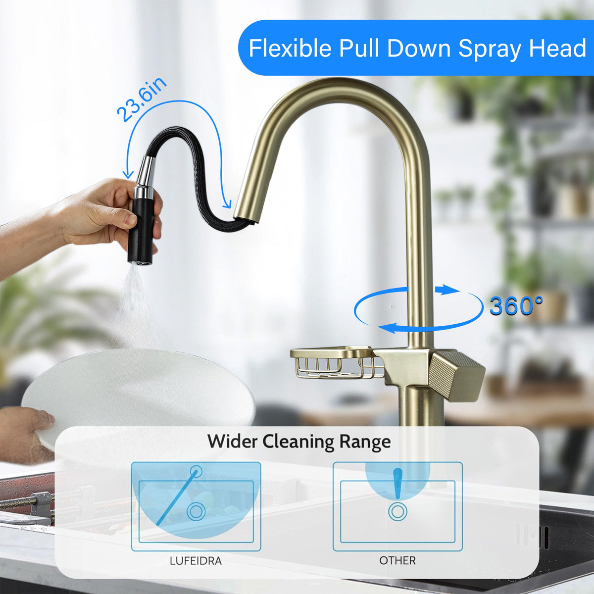 Cincosky - High Arc Pull Down Kitchen Faucet, Single Hole