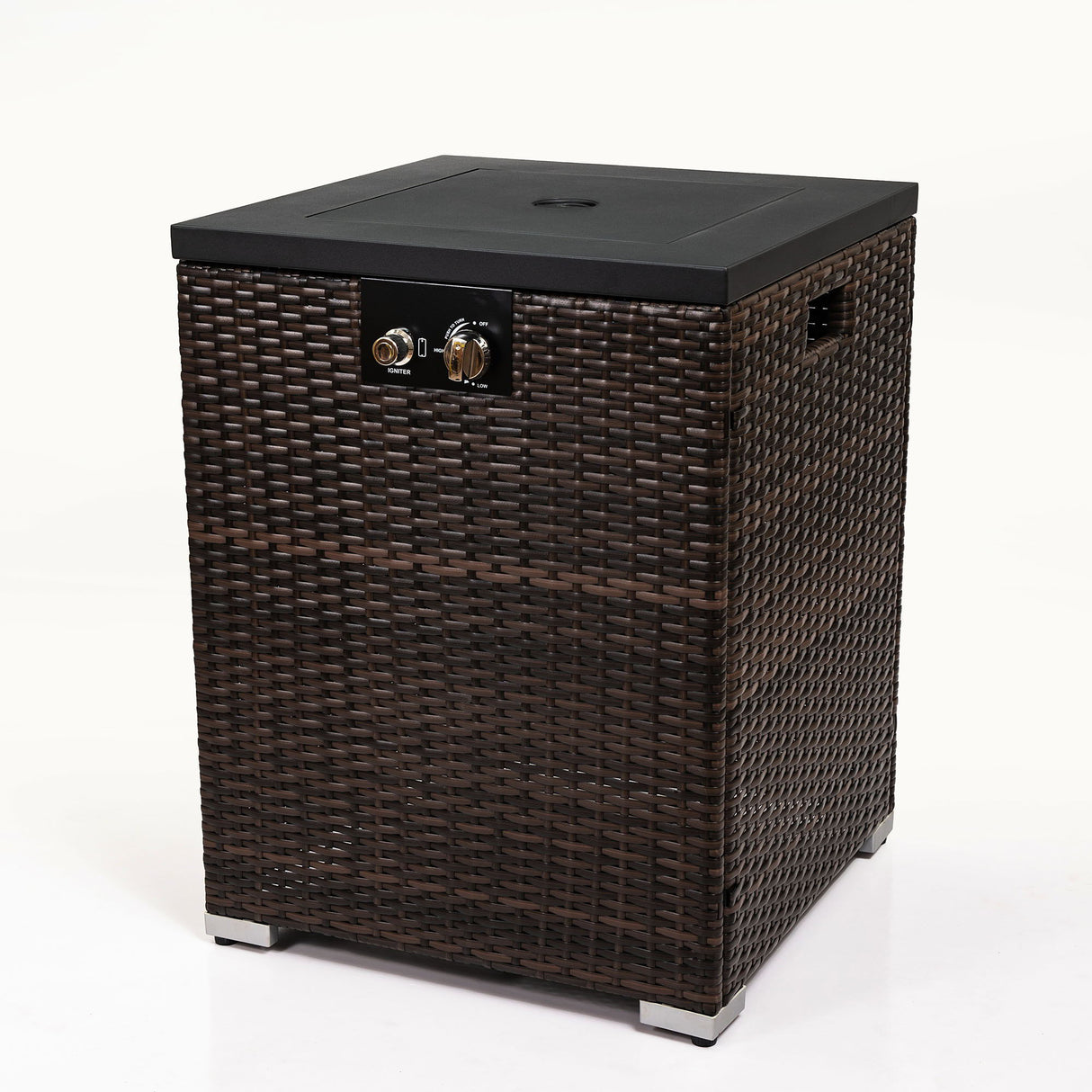 Fire Pit Column With Glass Wind Guard - Dark Brown