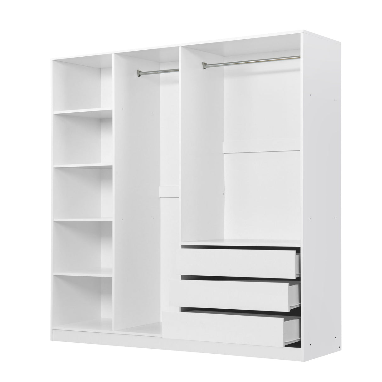 Doorless Storage Wardrobe For Dedroom With Shelves And 3 Drawers - White