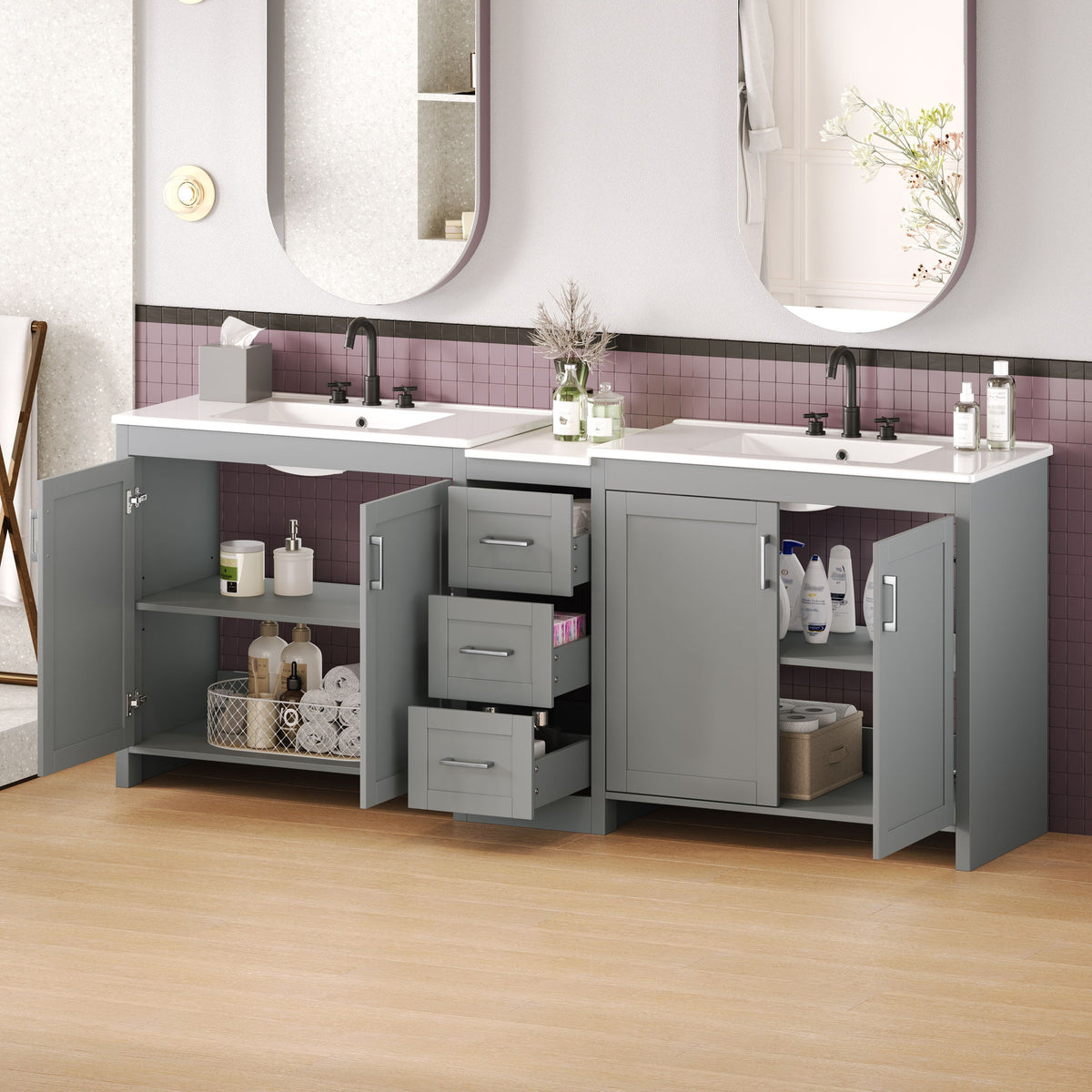 Double Sink Bathroom Vanity With Quartz Countertop