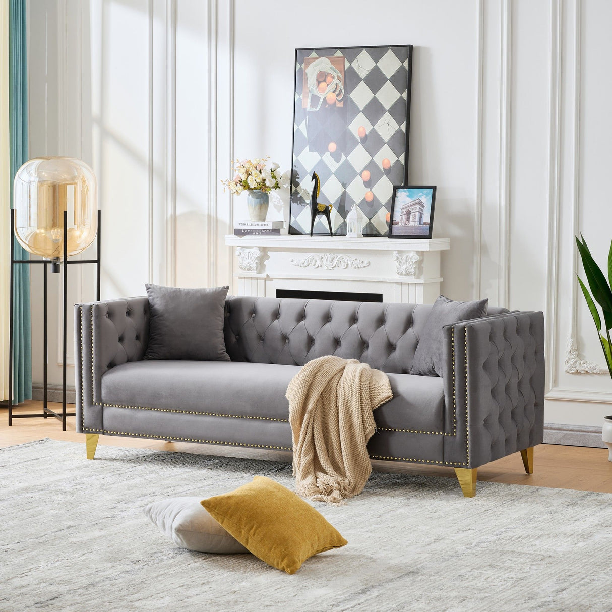 Deep Seat Sofa With Button Nailhead, Square Arm Couches