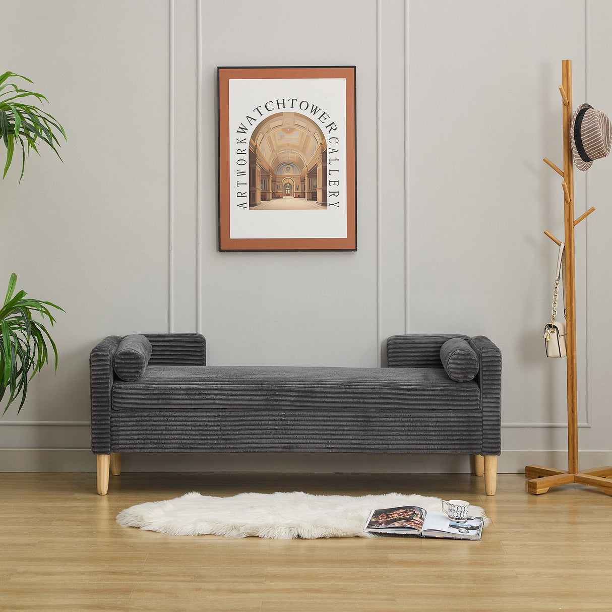 Upholstered Corduroy Flip Top Storage Bench For Living Room