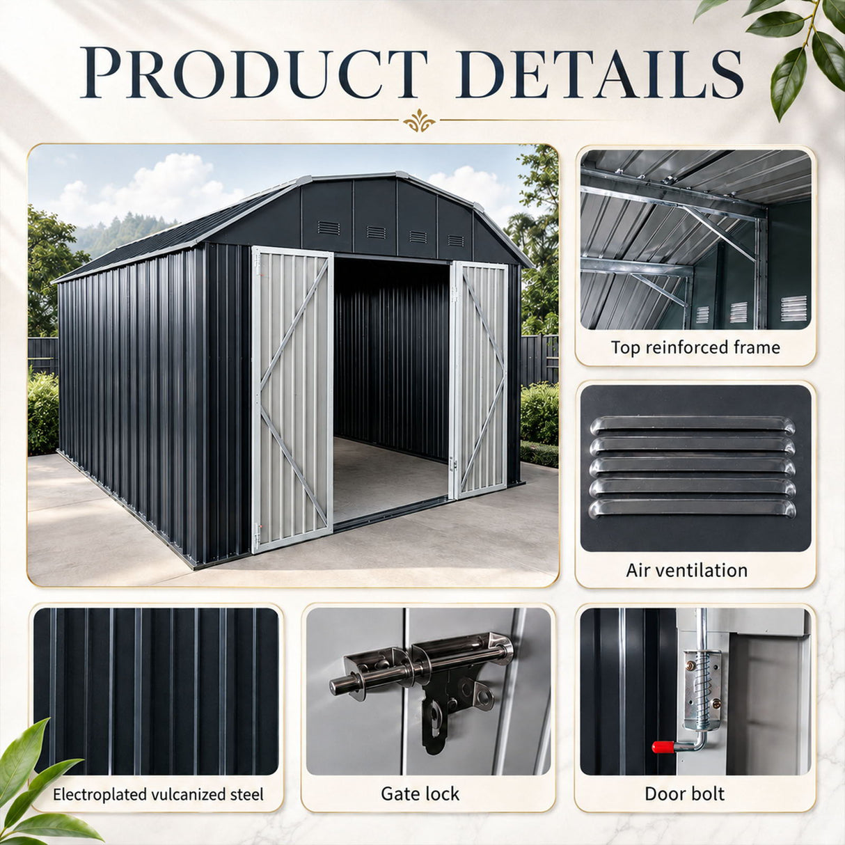 10 Ft X 12 Ft Outdoor Metal Storage Shed With Arch Roof With Lockable Doors For Backyard Garden Patio Lawn - Black