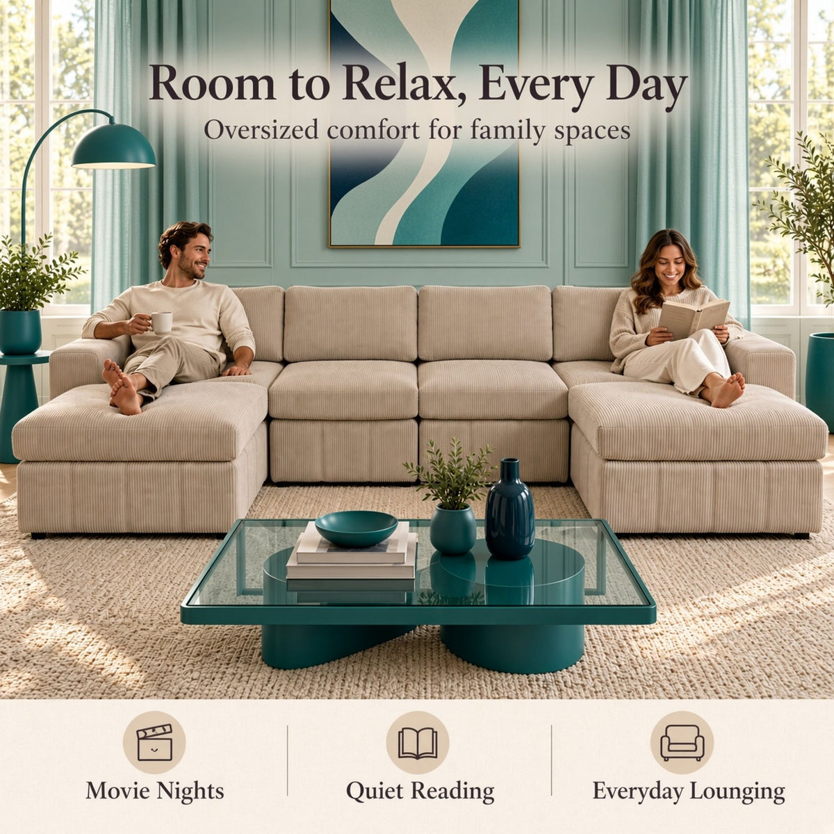 Modular Sectional Sofa, Reversible Set