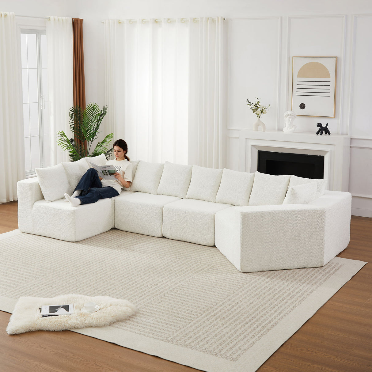 L - Shaped Modular Sofa With Deep Seat And 11 Pillows