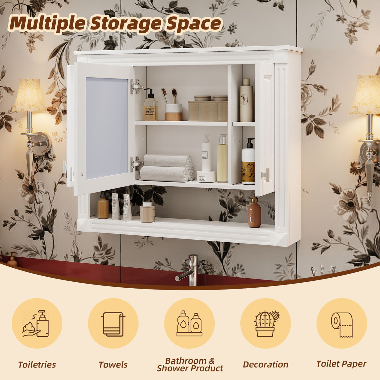 Wall-Mounted Bathroom Cabinet With Mirror And Open Shelf - White