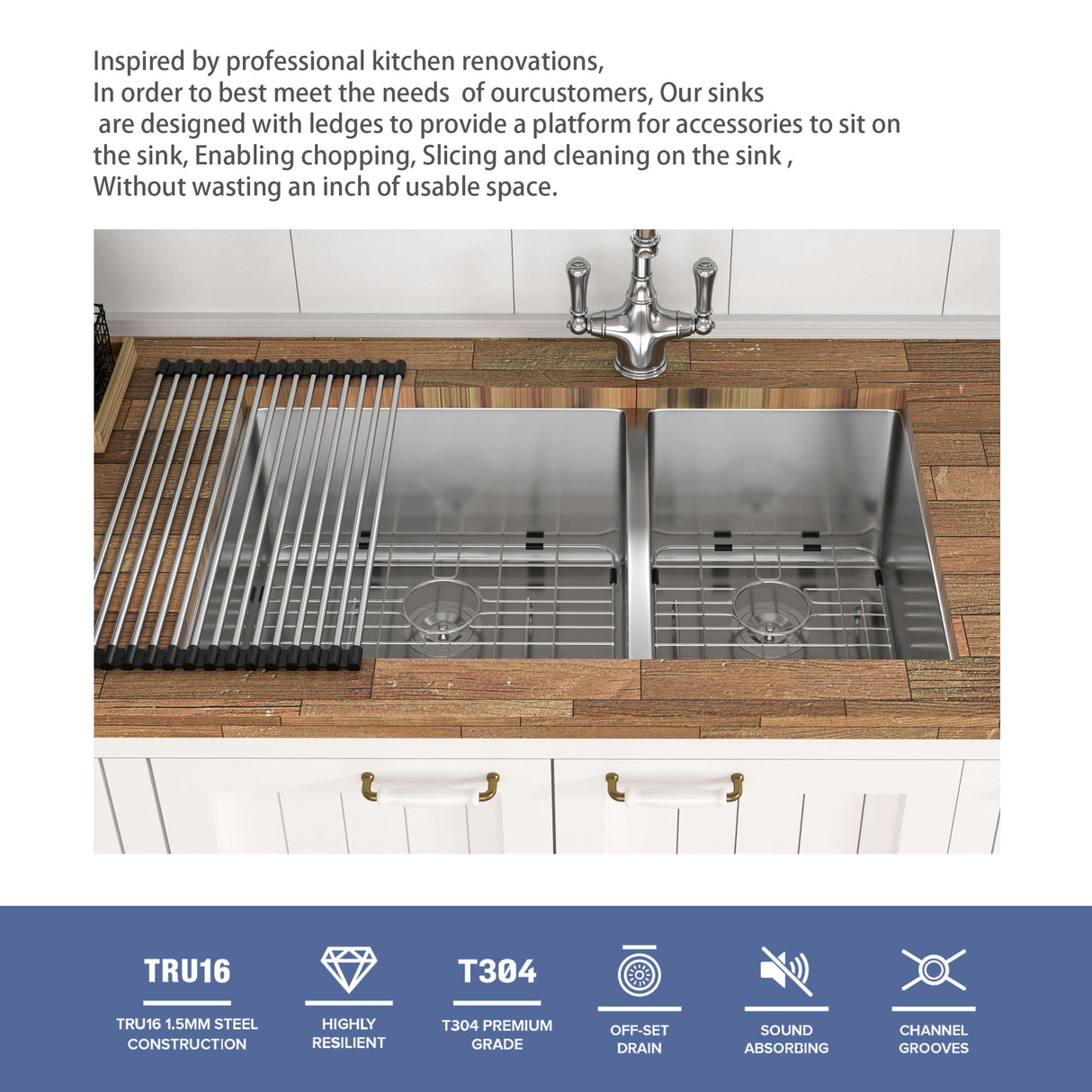 Modern Double Bowl Undermount Sink Design With 10" Deep Basins