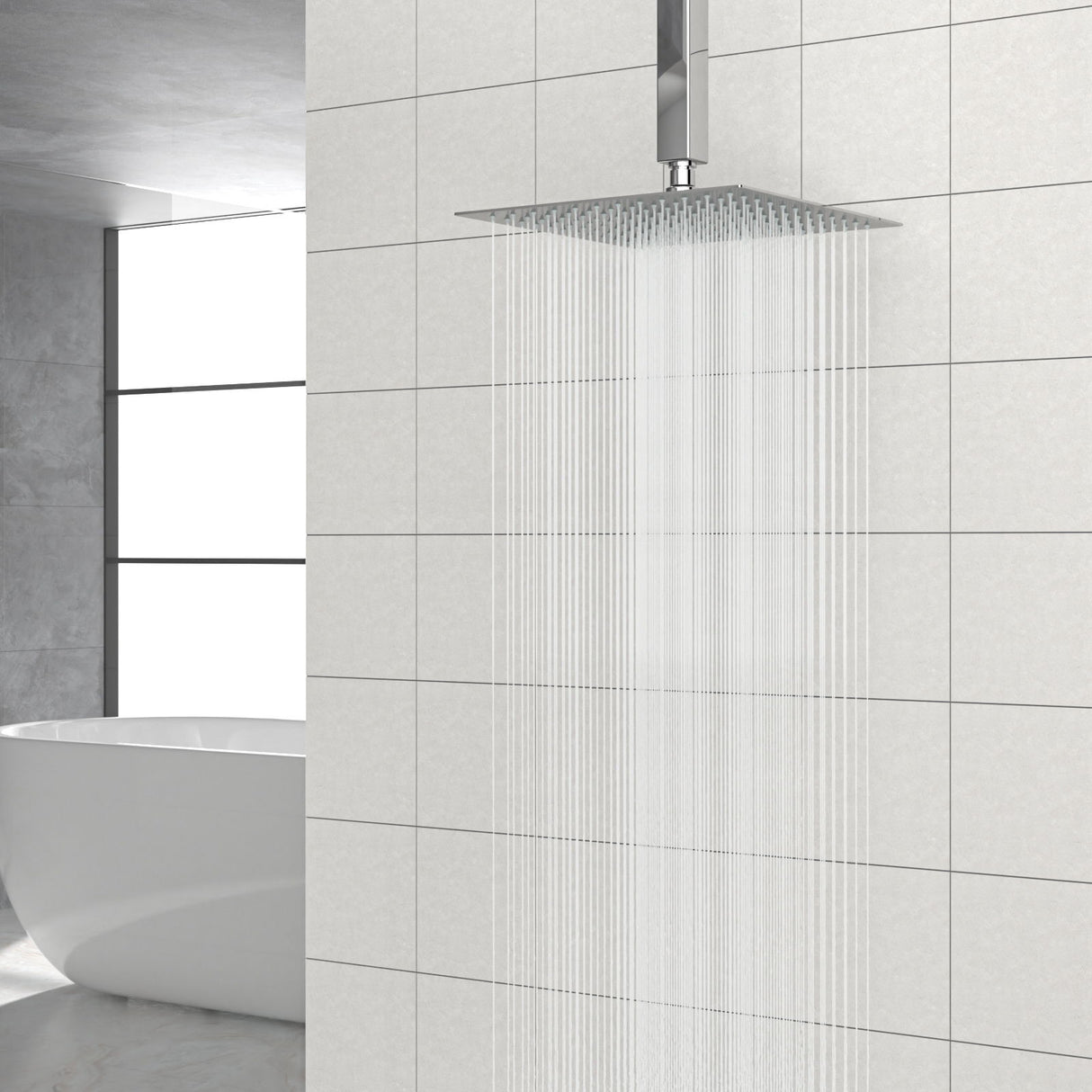 10" Square Rainfall Shower Head, Wall / Ceiling Mounted, Stainless Steel - Chrome
