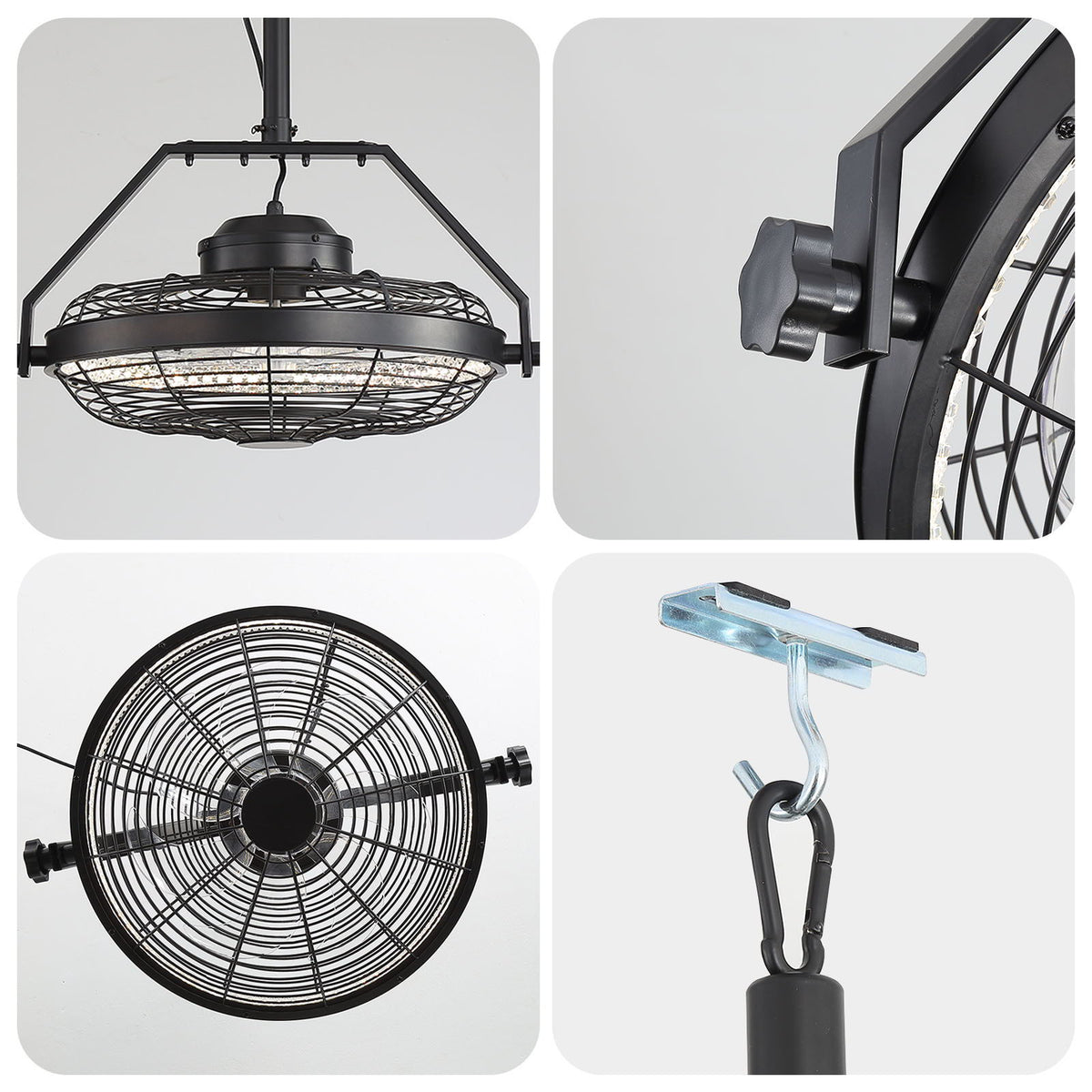 21" Outdoor Ceiling Fan With Dimmable LED Light, 7 Blades, Reversible DC Motor For Gazebos - Matte Black