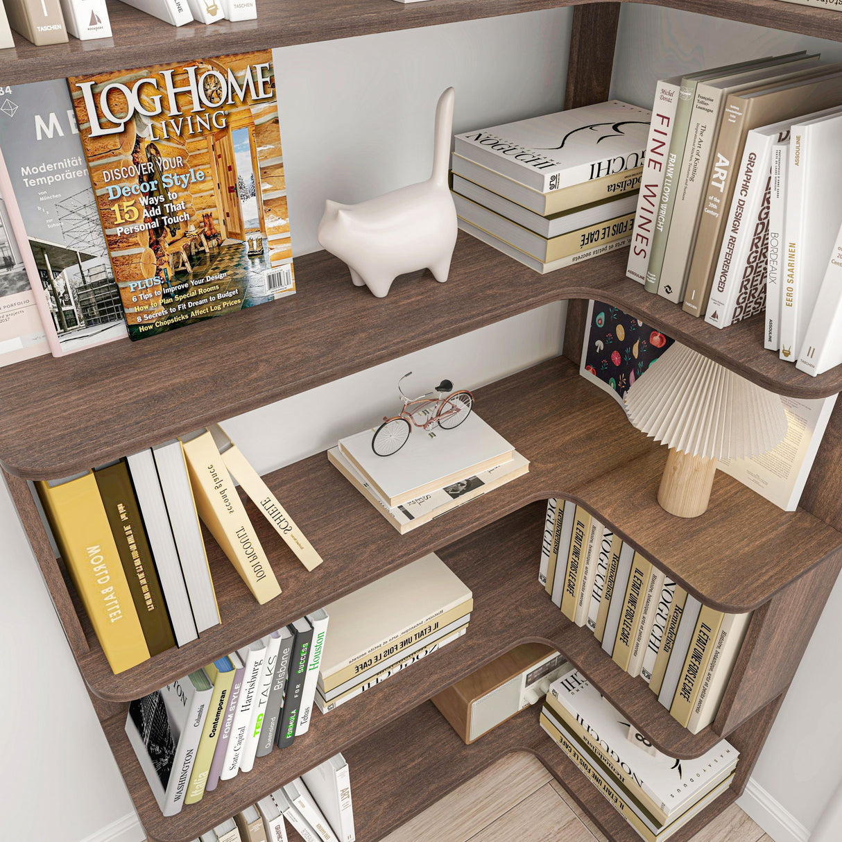 Freestanding Corner Bookshelf For Living Room - Dark Brown