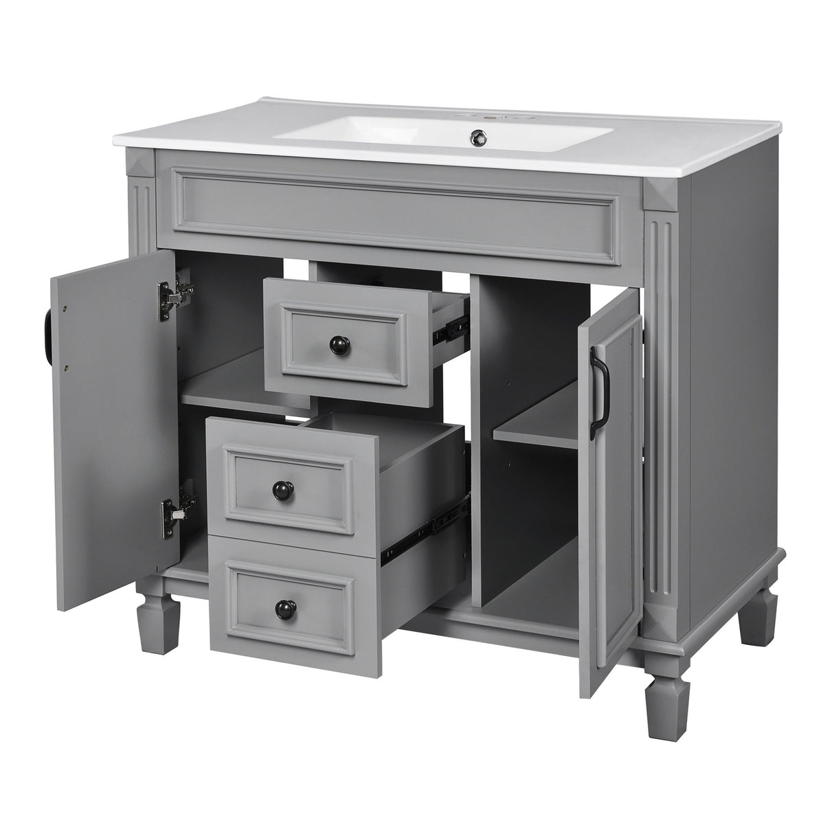 Bathroom Vanity With Top Sink, Basin On Cabinet With 2 Soft Closing Doors And 2 Drawers