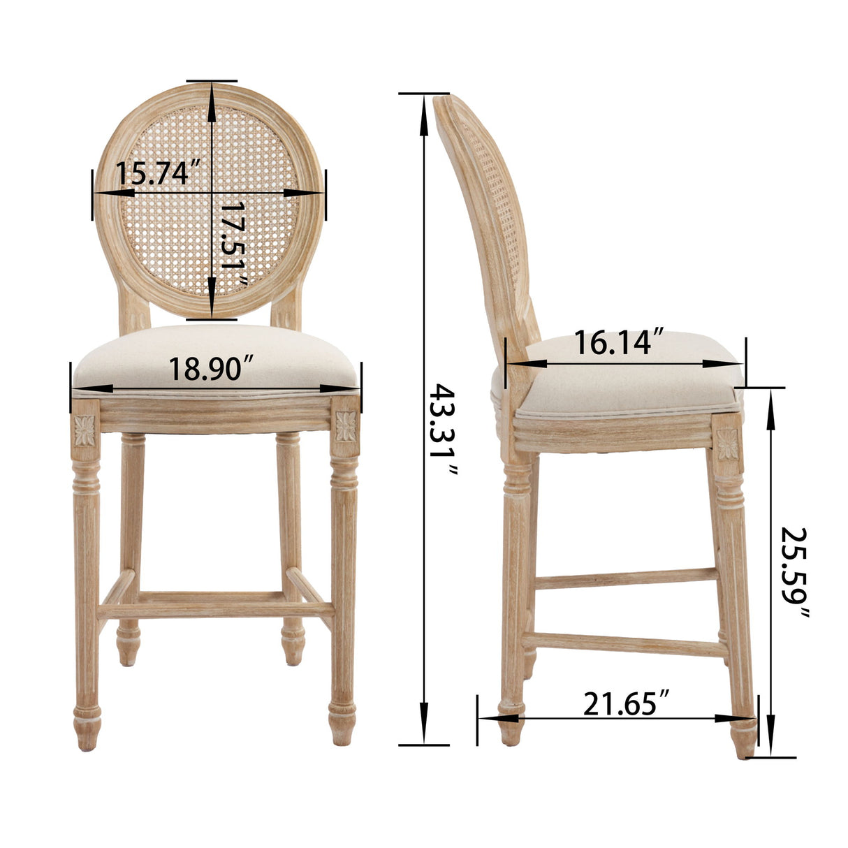 French Country Bar Chairs With Round Back (Set of 2)