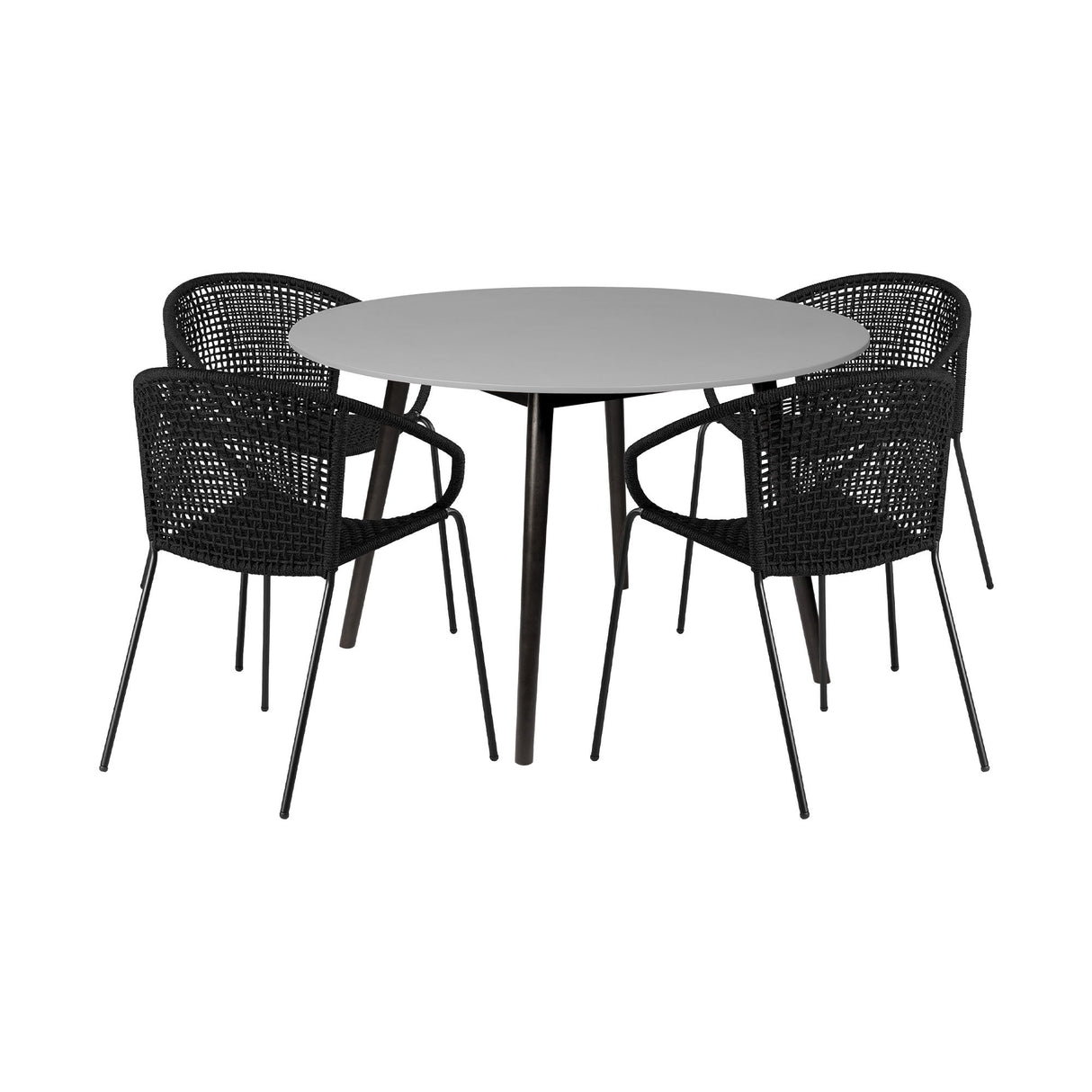 Sydney And Snack - 5 Piece Outdoor Patio Dining Set - Black Rope With Black Eucalyptus Wood
