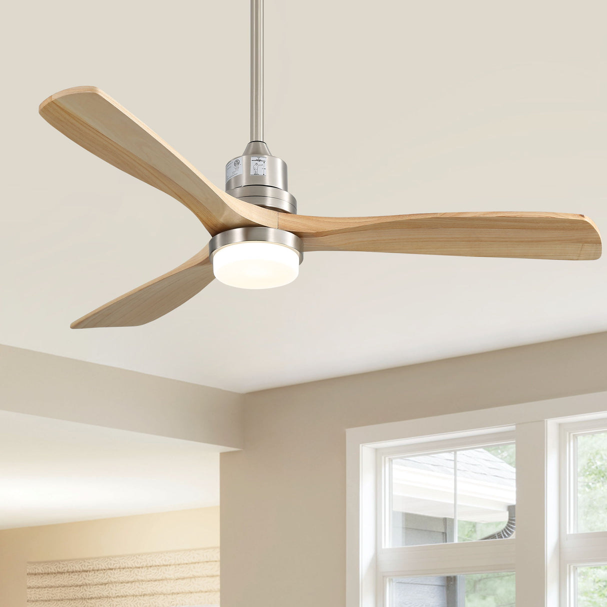 Indoor Ceiling Fan With Dimmable LED Light, 6 Speed Remote Controlled DC Motor, Reversible Blades - Brushed Nickel