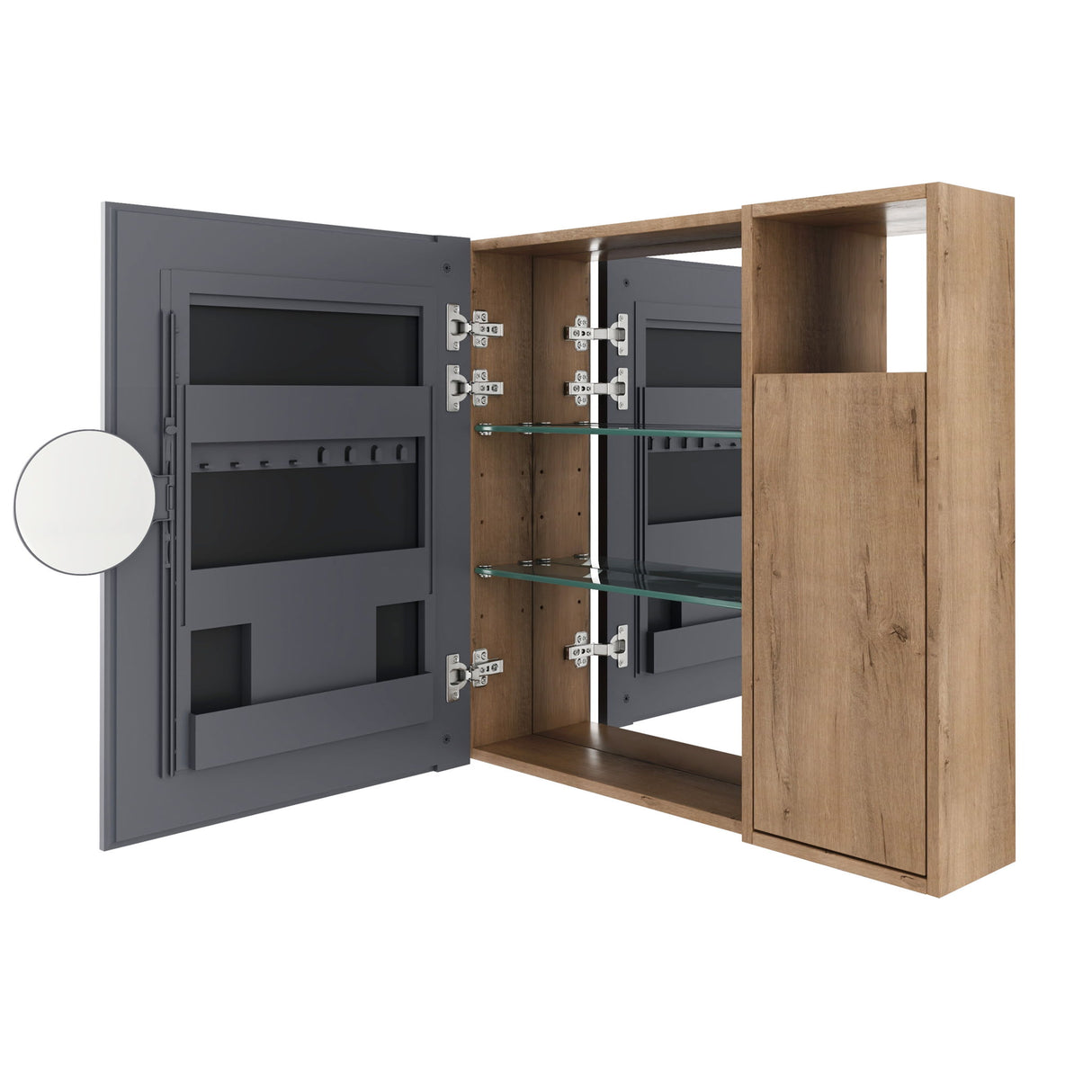 Wall Mounted Bathroom Mirror Cabinet With Soft Close Door, Storage Cabinet - Imitative Oak