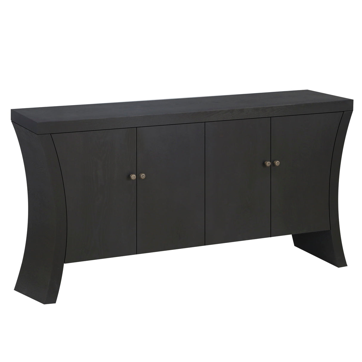 Refined Industrial 4 Door Credenza With Arc Legs & Clasps