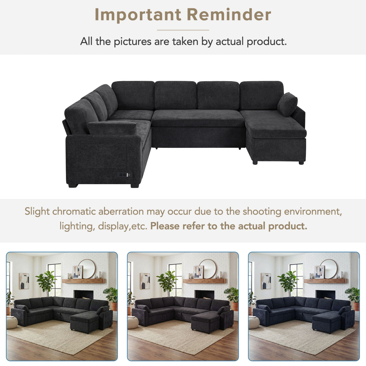 Convertible U-Shaped Sectional Sofa Bed With Reversible Chaise