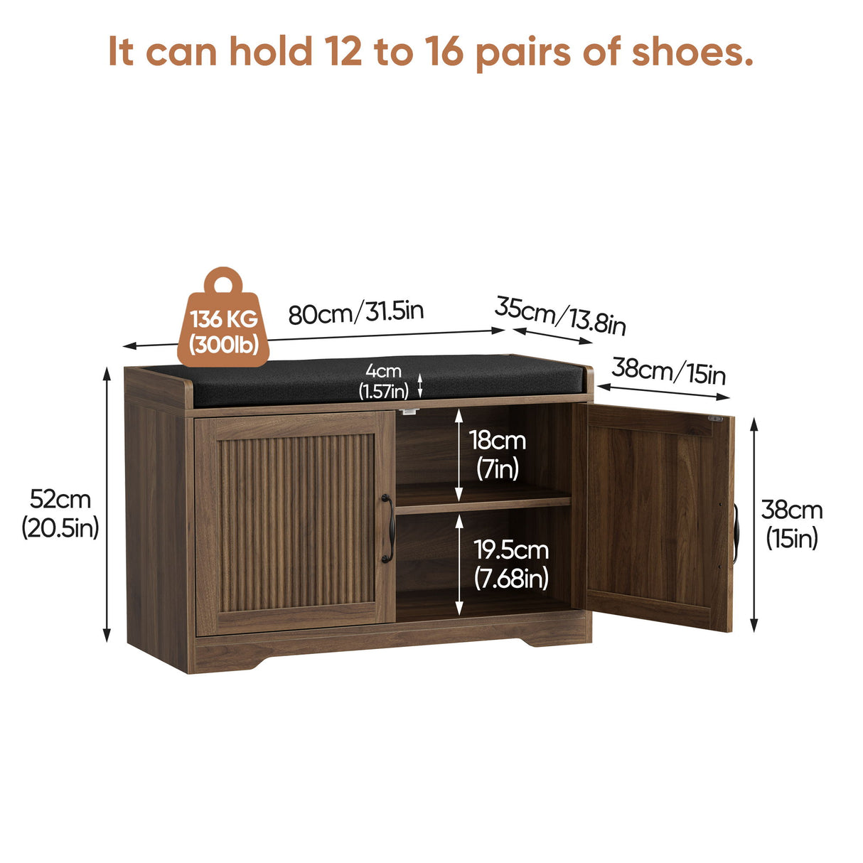 Entryway Shoe Bench With Double Doors