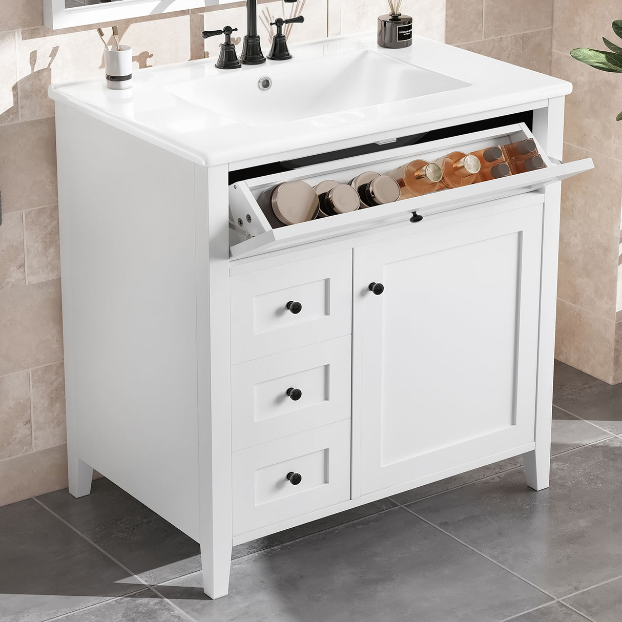 Bathroom Vanity With Sink, 3 Drawers And Adjustable Shelf, Freestanding Storage Unit