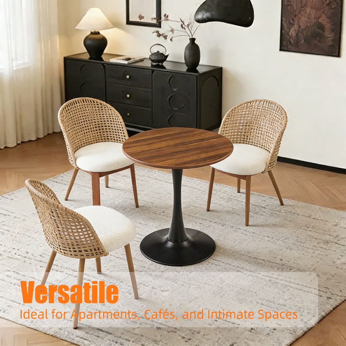 Round Dining Table With Tulip Style Base - Natural Wood