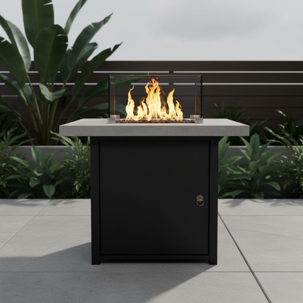 Reinforced Propane Fire Pit Table Heating Hearth Concrete 30x24in Black