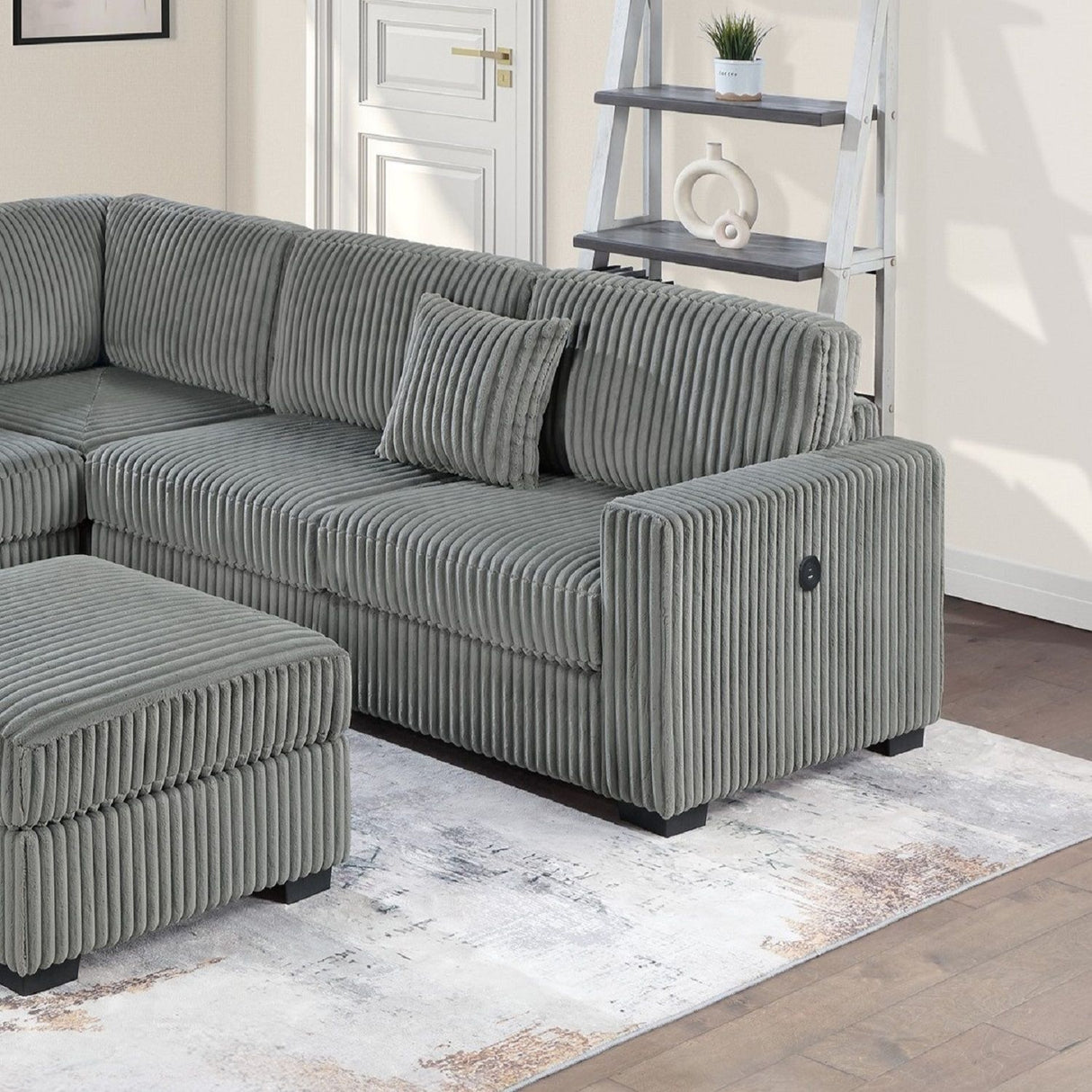 Upholstered L - Shaped 4 Piece Sectional Set With USB, Cocktail Ottoman