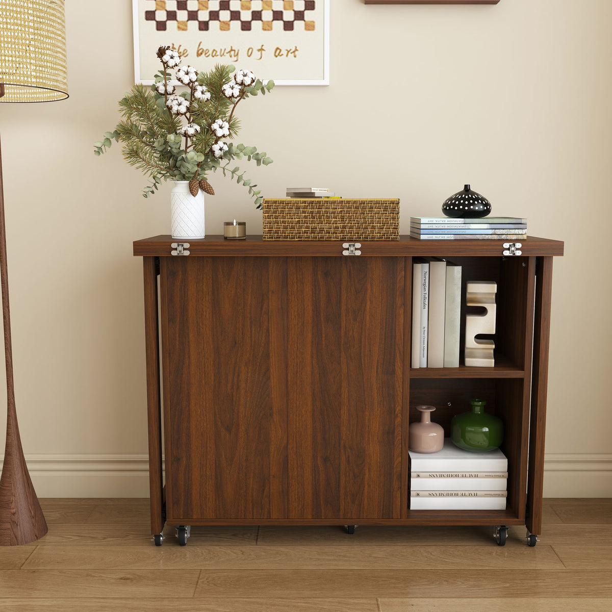 3 In 1 Foldable Side Table With 4 Storage Shelves