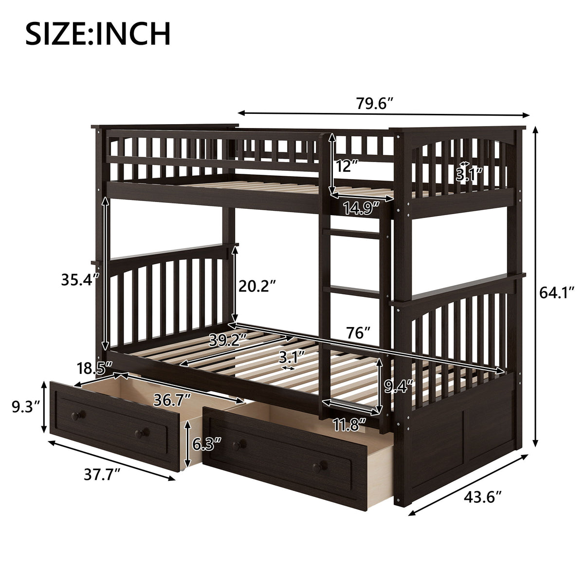 Bunk Bed With Drawers, Convertible Design