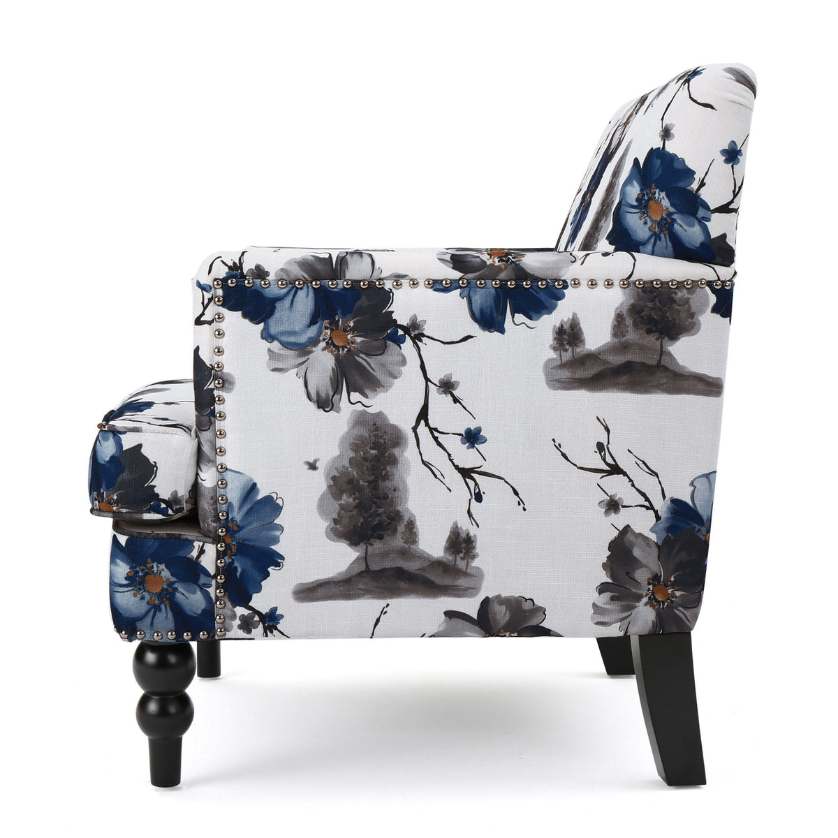 Club Chair With Tapered Birch Wood Legs - Multicolor