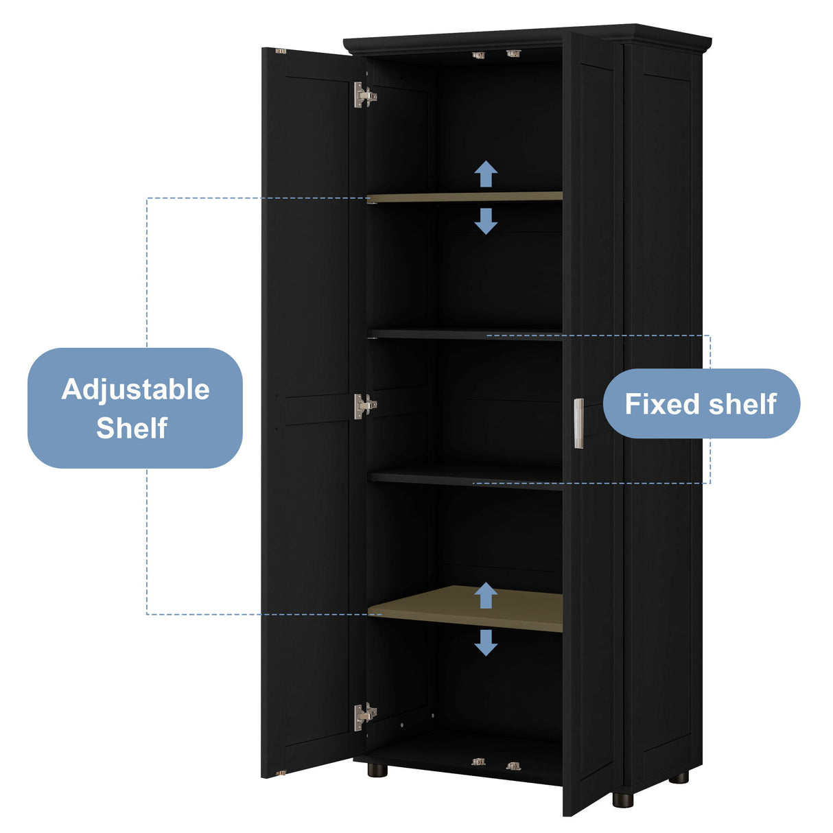 Storage Cabinet With Adjustable Shelves, 2 Doors, Rectangle Design For Bathroom