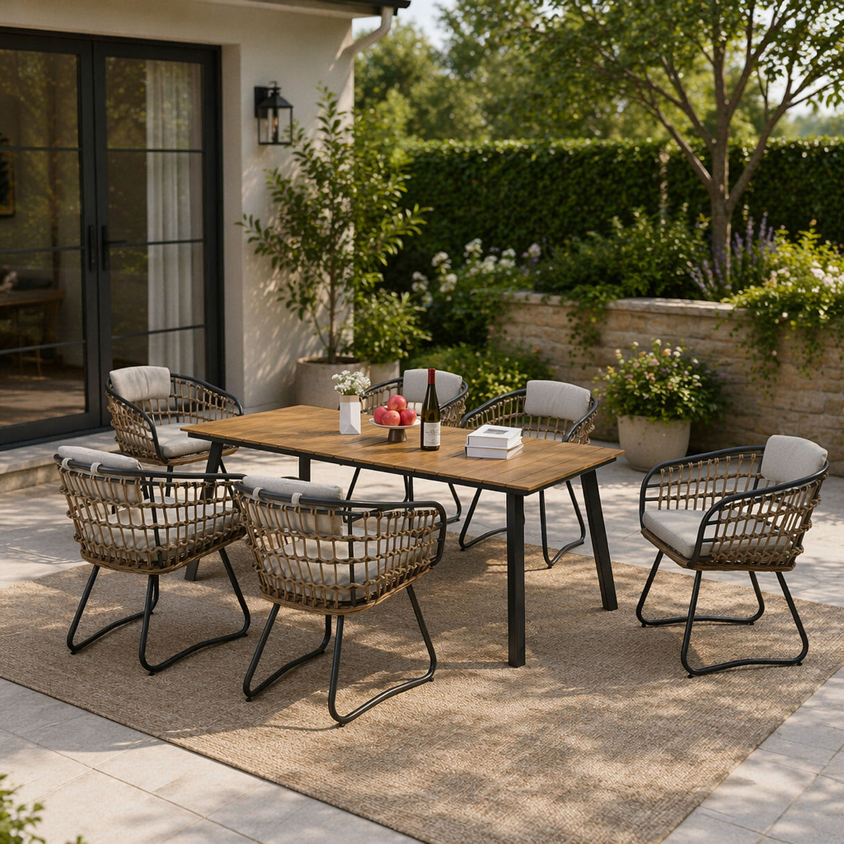 7 Piece Outdoor Patio Dining Set For 6, Chairs With Cushions And Table - Yellow