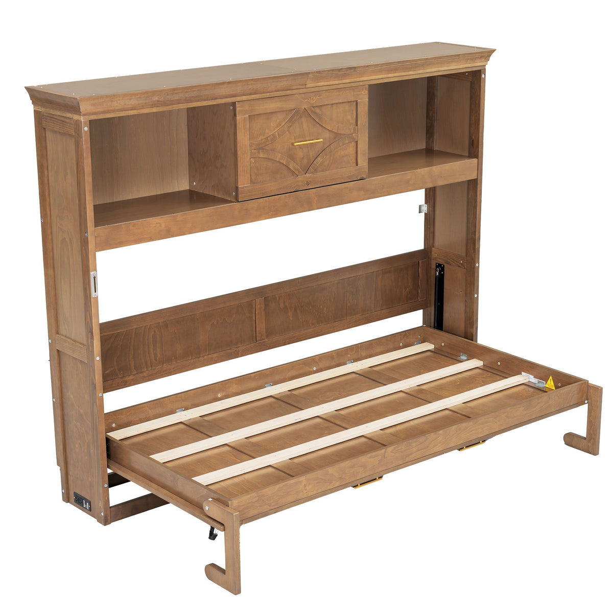 Twin Size Murphy Bed With Charging Station And Drawer - Wood