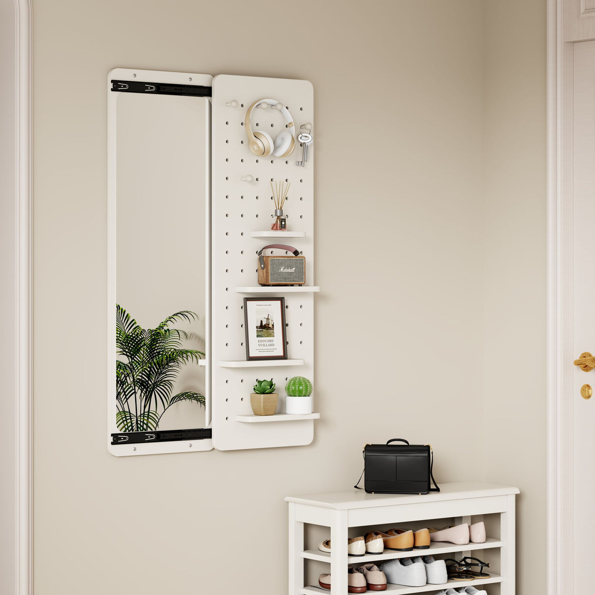 Wall Mounted Full Length Mirror With Shelf And Hook