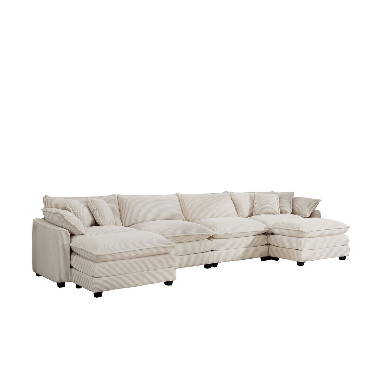 Modern Oversized Modular Cushion Sofa With Ottoman, Low Back, Deep Seating Sofa Set