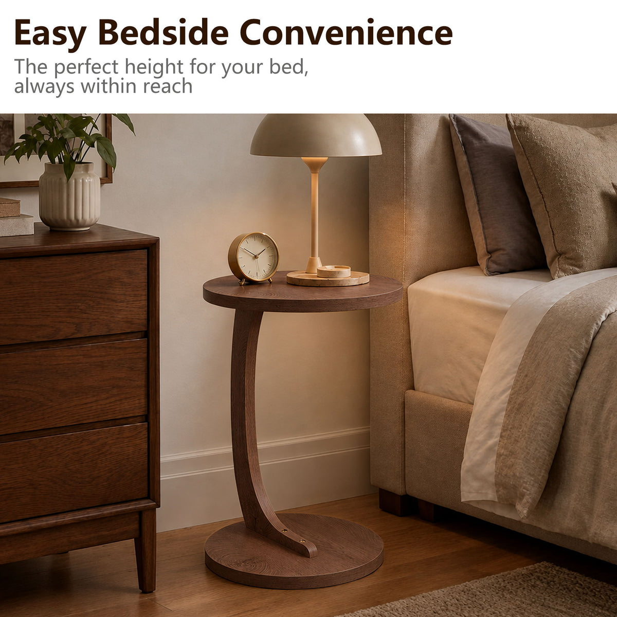 C - Shaped End Table With Sturdy Base